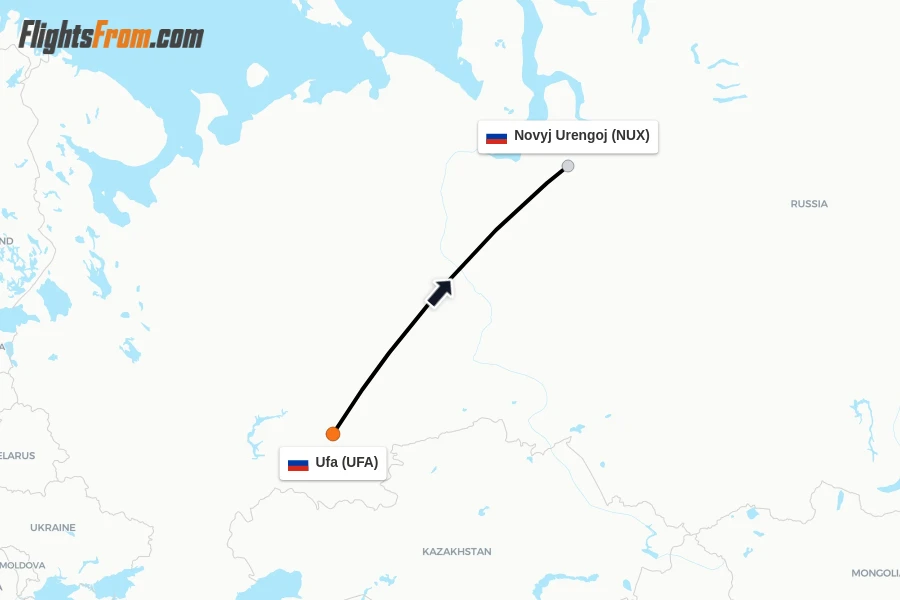 Flights from Ufa to Novyj Urengoj route map