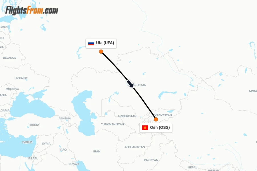 Flights from Ufa to Osh route map