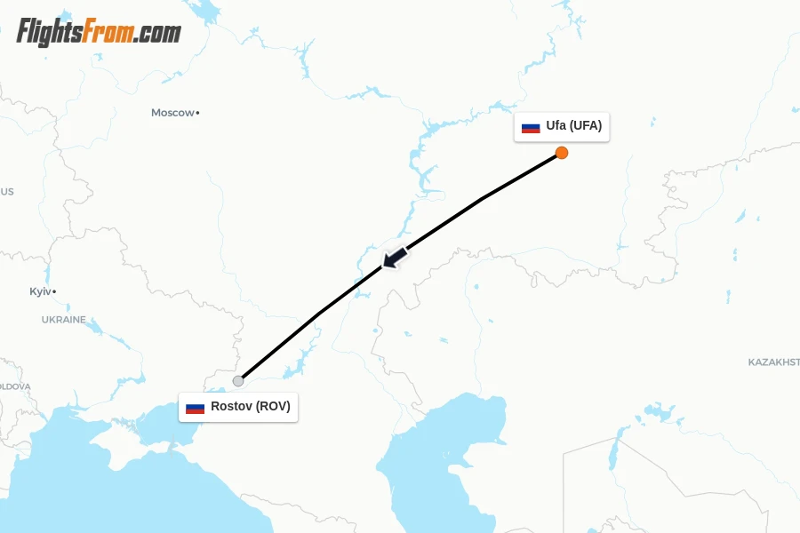 Flights from Ufa to Rostov route map