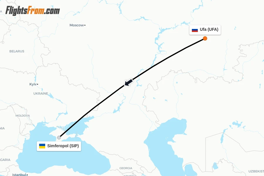 Flights from Ufa to Simferopol route map