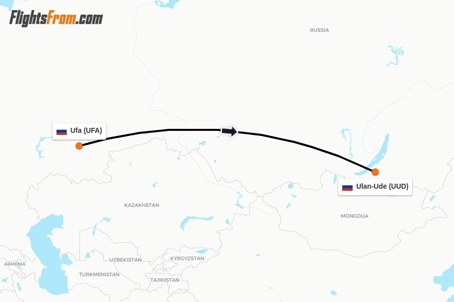 Flights from Ufa to Ulan-Ude route map