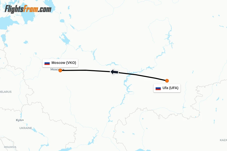 Flights from Ufa to Moscow route map
