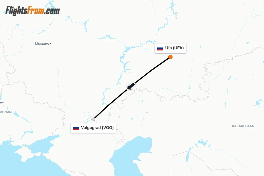 Flights from Ufa to Volgograd route map
