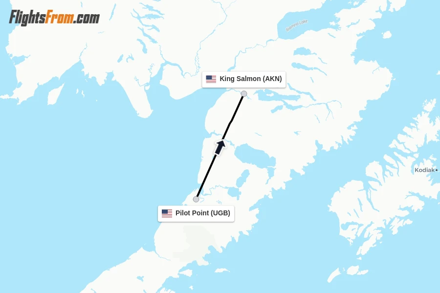 Flights from Pilot Point to King Salmon route map