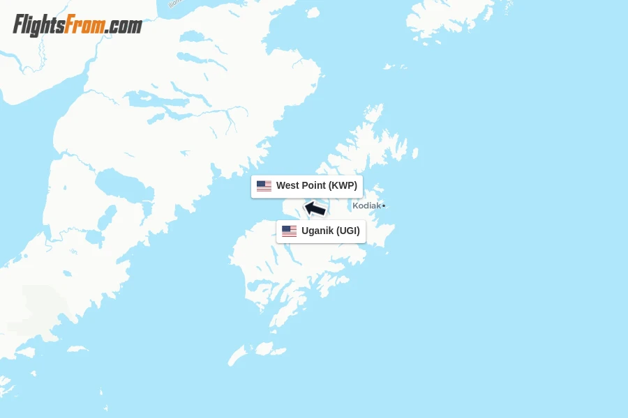 Flights from Uganik to West Point route map