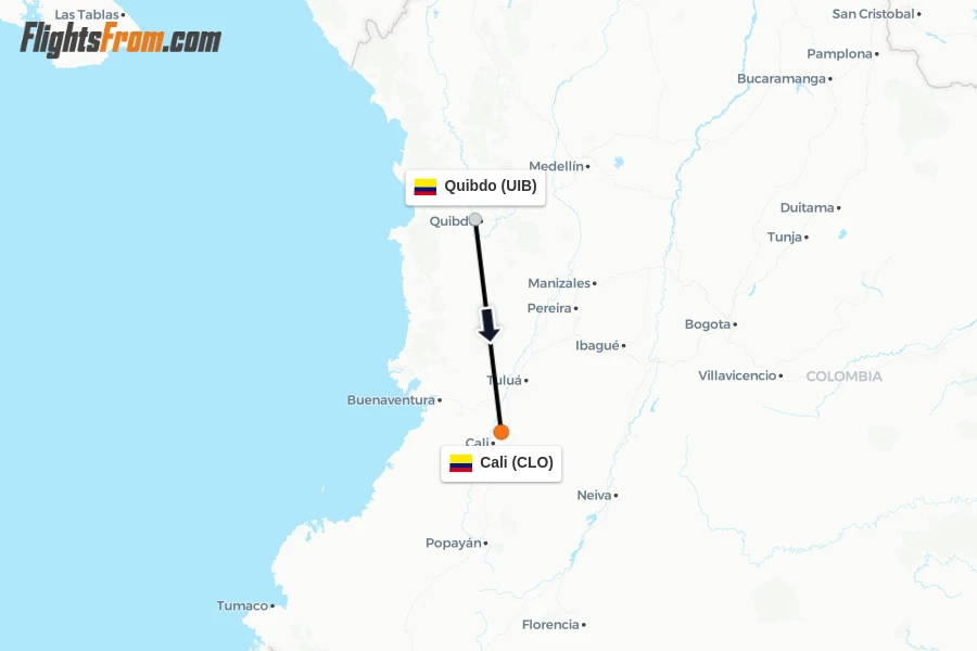 Flights from Quibdo to Cali route map