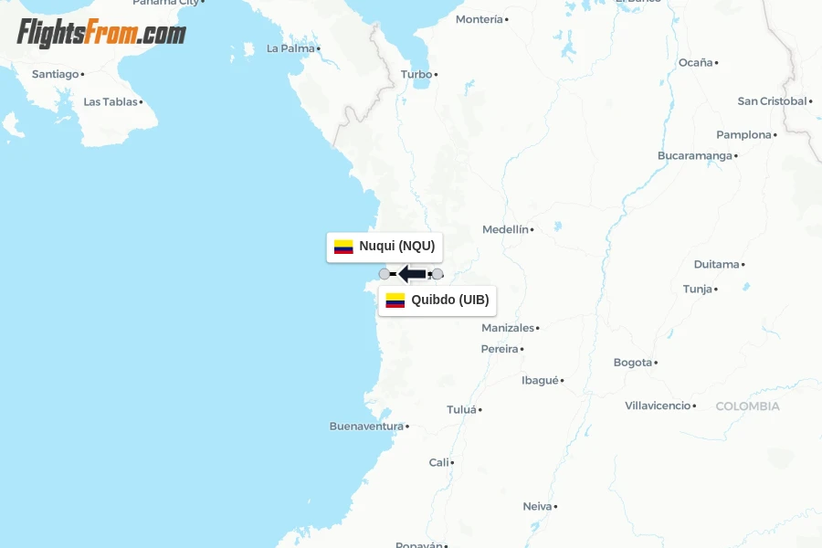Flights from Quibdo to Nuqui route map