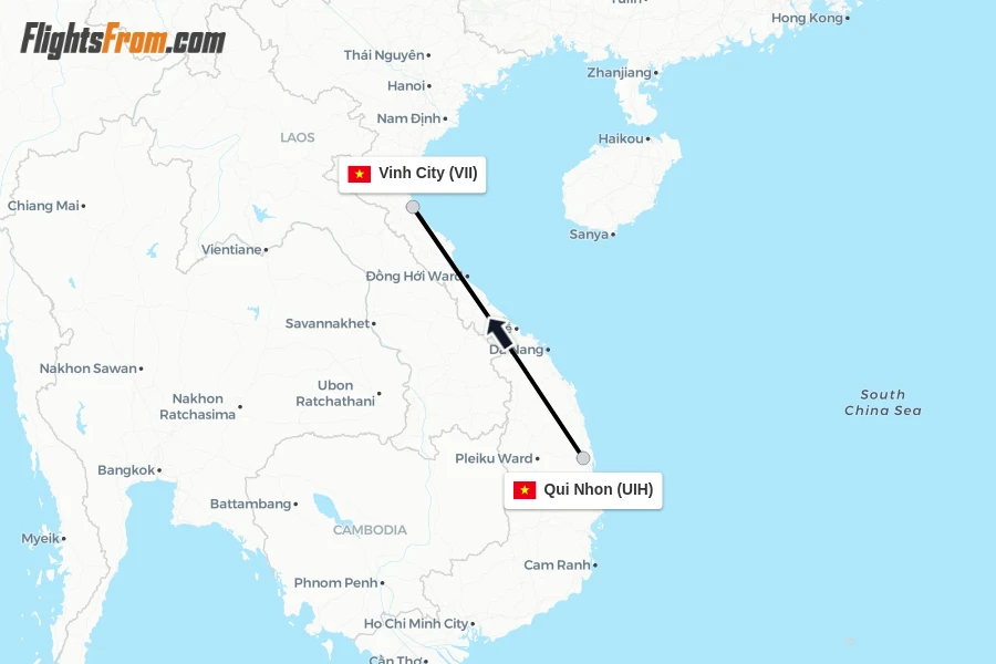 Flights from Qui Nhon to Vinh City route map