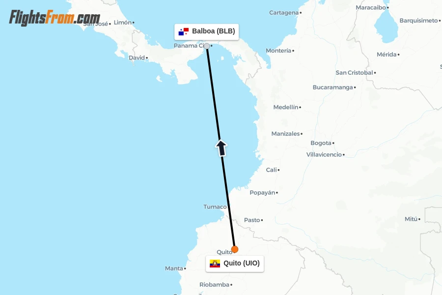 Flights from Quito to Balboa route map