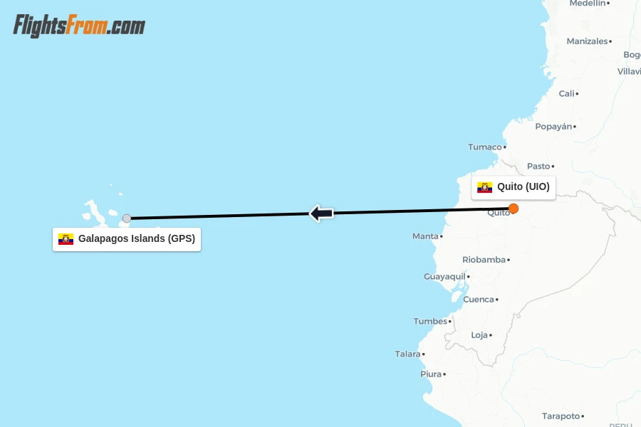 Flights from Quito to Galapagos Islands route map