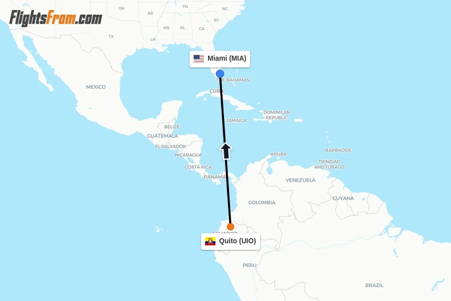 Flights from Quito to Miami route map