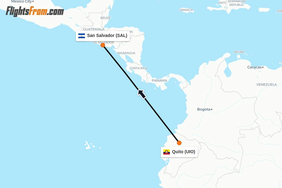 Flights from Quito to San Salvador route map