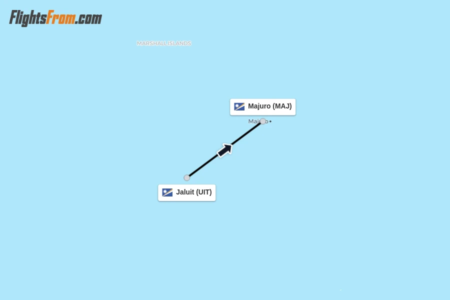 Flights from Jaluit to Majuro route map