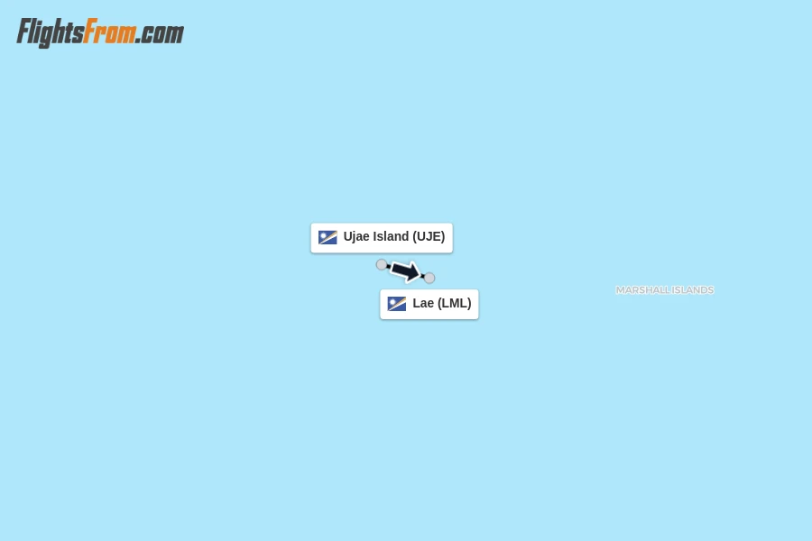 Flights from Ujae Island to Lae route map