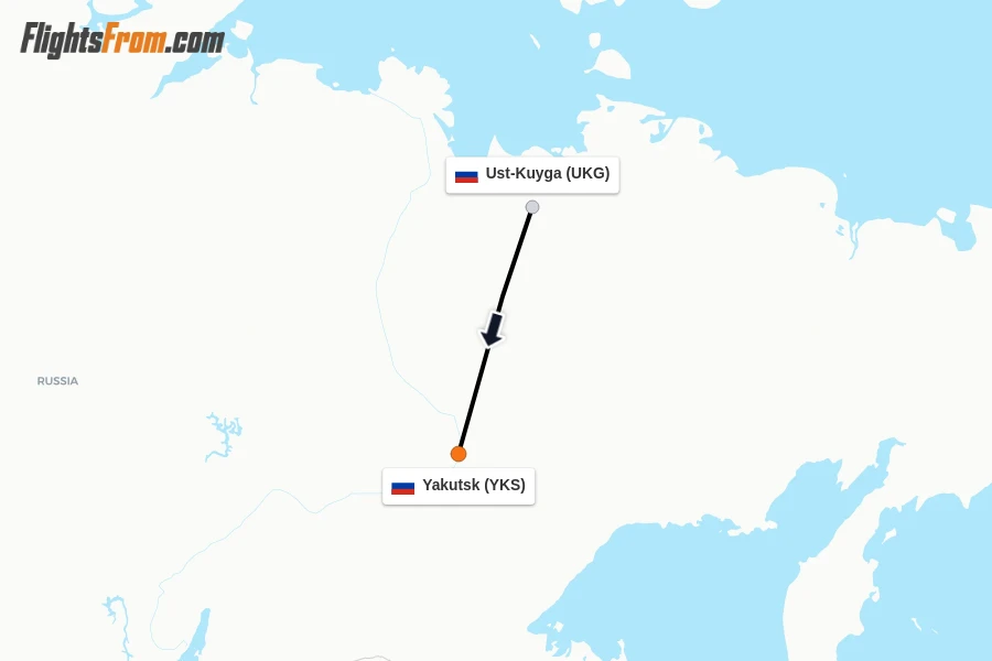 Flights from Ust-Kuyga to Yakutsk route map