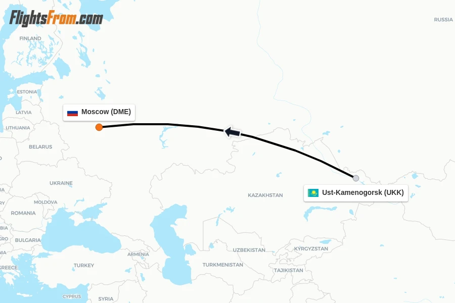 Flights from Ust-Kamenogorsk to Moscow route map
