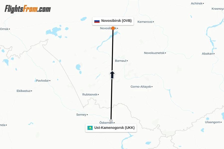 Flights from Ust-Kamenogorsk to Novosibirsk route map