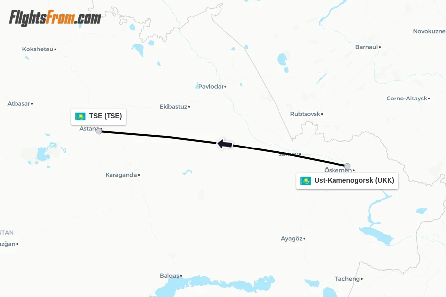 Flights from Ust-Kamenogorsk to TSE route map