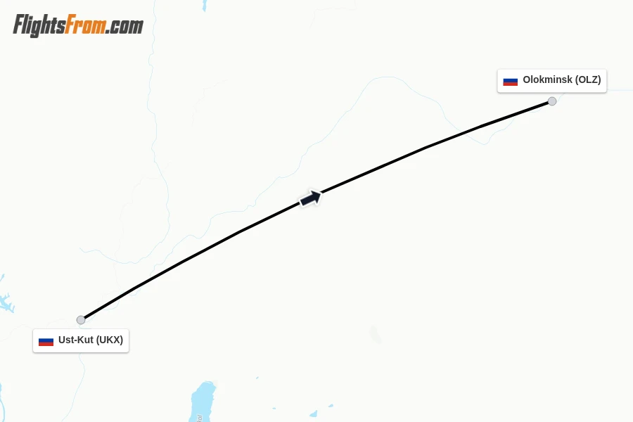 Flights from Ust-Kut to Olokminsk route map