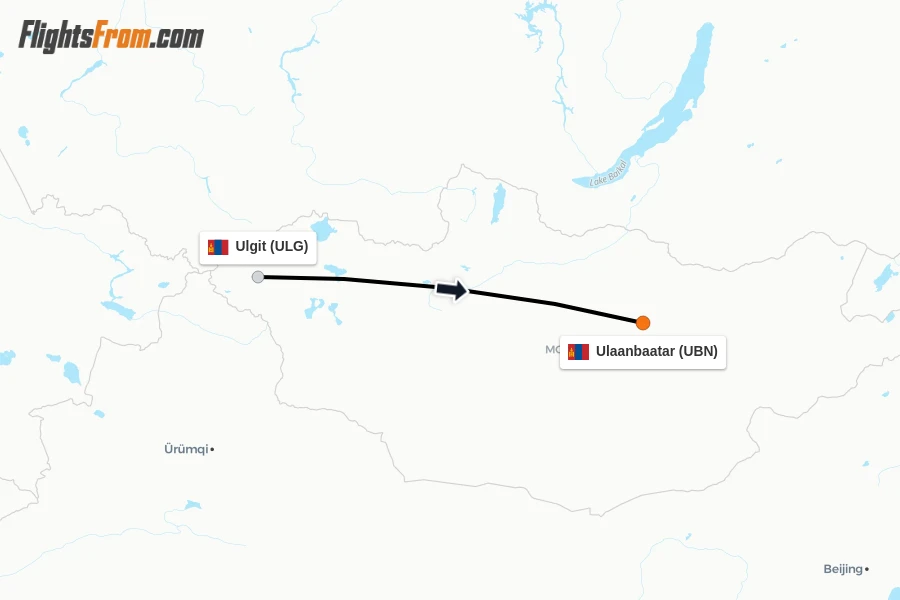 Flights from Ulgit to Ulaanbaatar route map