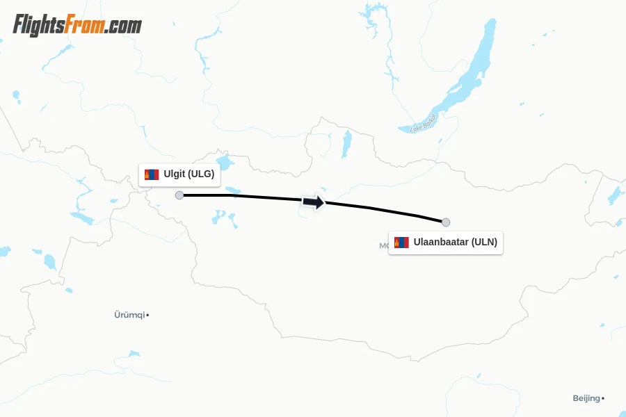 Flights from Ulgit to Ulaanbaatar route map