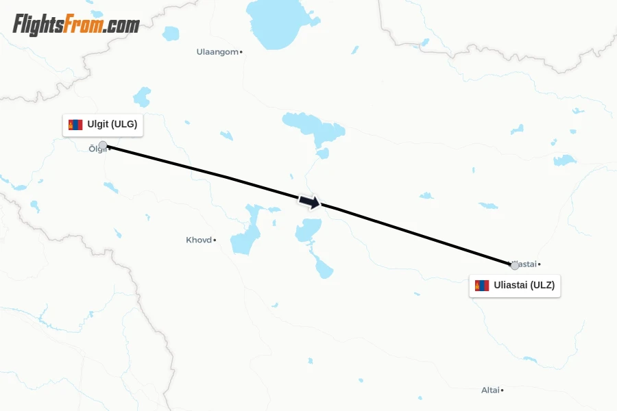 Flights from Ulgit to Uliastai route map
