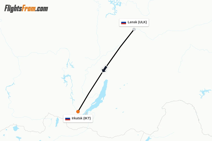 Flights from Lensk to Irkutsk route map