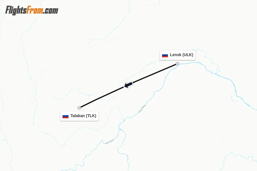Flights from Lensk to Talakan route map