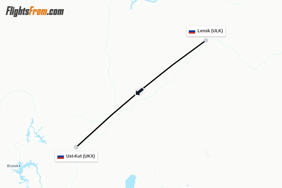 Flights from Lensk to Ust-Kut route map