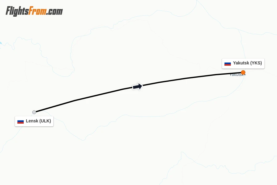Flights from Lensk to Yakutsk route map