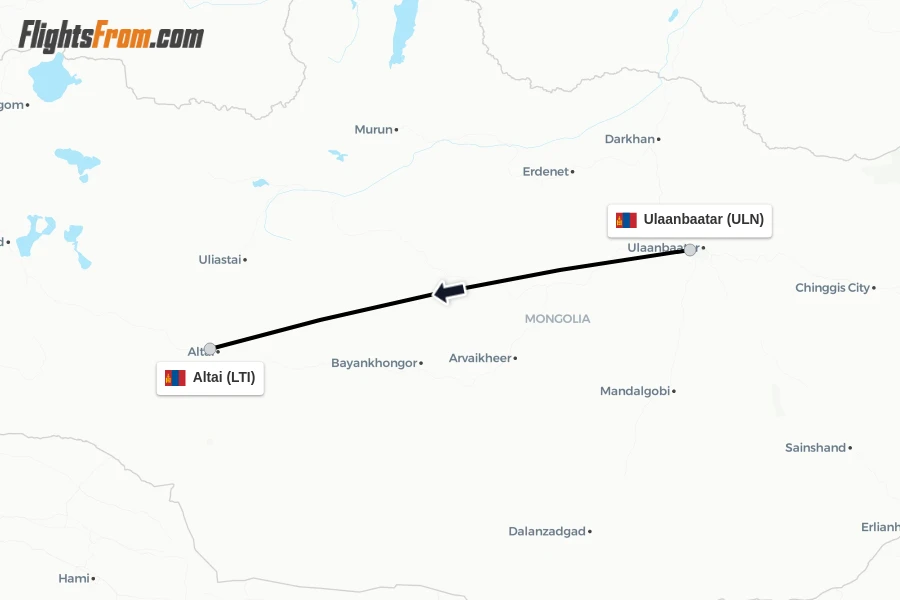 Flights from Ulaanbaatar to Altai route map