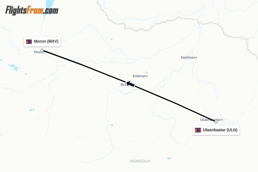 Flights from Ulaanbaatar to Moron route map