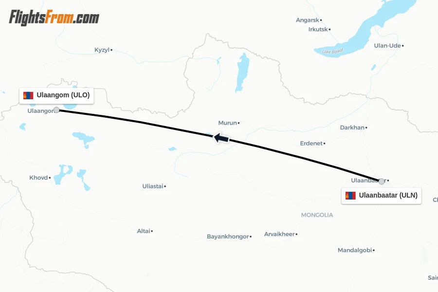 Flights from Ulaanbaatar to Ulaangom route map