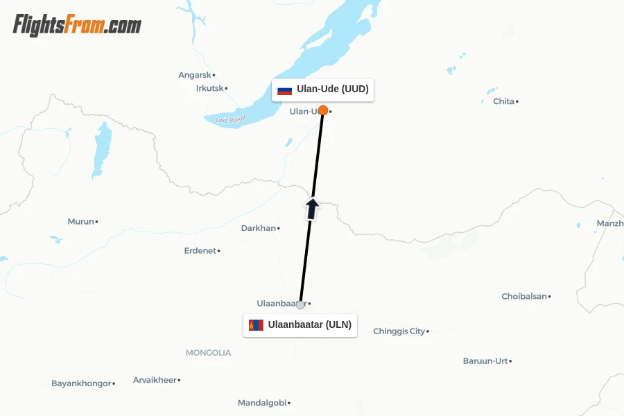 Flights from Ulaanbaatar to Ulan-Ude route map