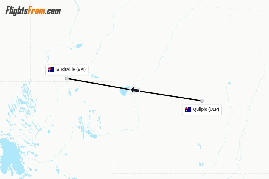Flights from Quilpie to Birdsville route map