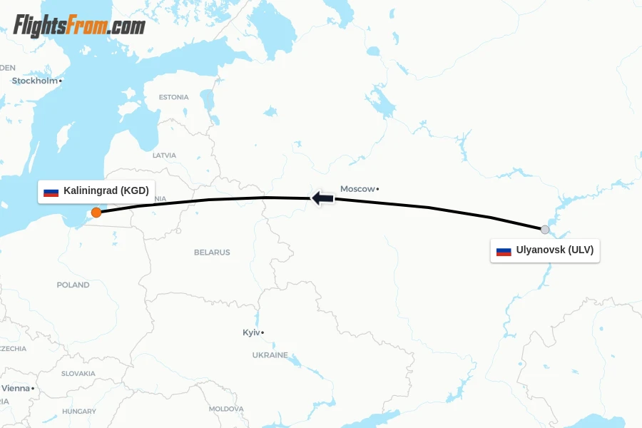Flights from Ulyanovsk to Kaliningrad route map