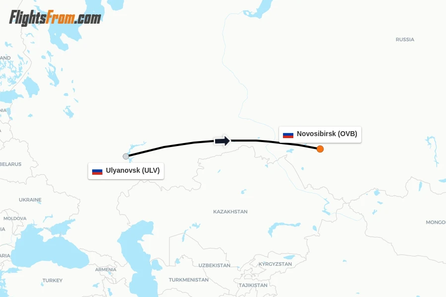 Flights from Ulyanovsk to Novosibirsk route map