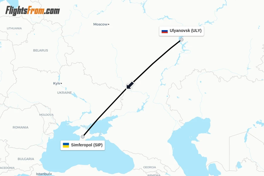 Flights from Ulyanovsk to Simferopol route map