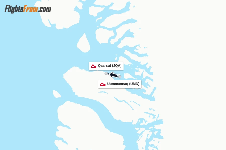 Flights from Uummannaq to Qaarsut route map