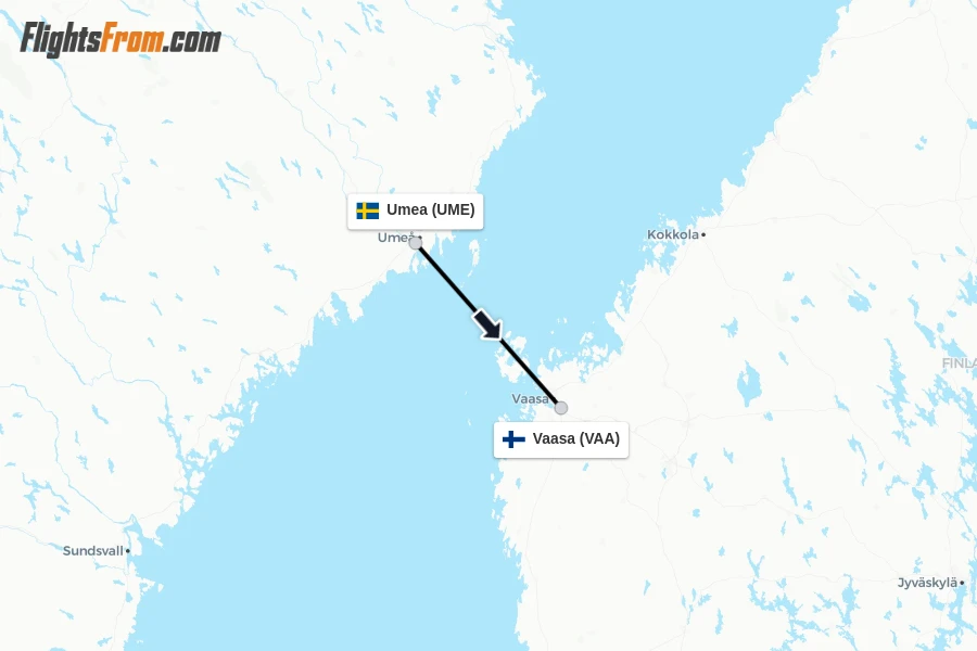 Flights from Umea to Vaasa route map