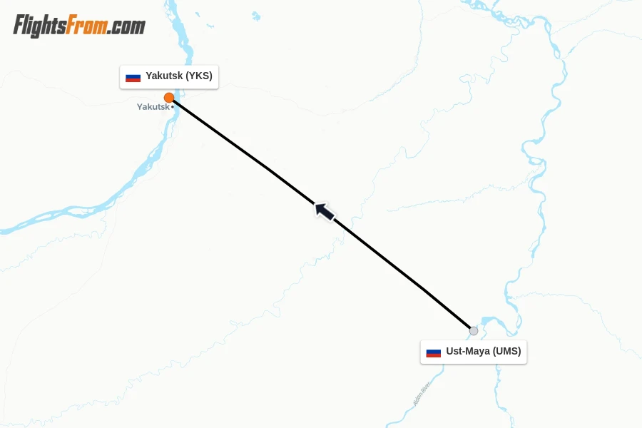 Flights from Ust-Maya to Yakutsk route map