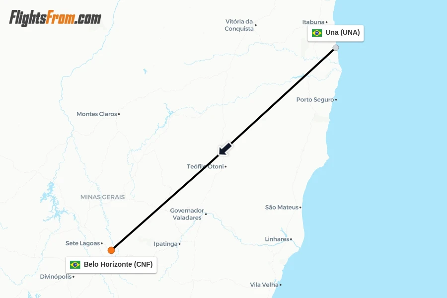 Flights from Una to Belo Horizonte route map