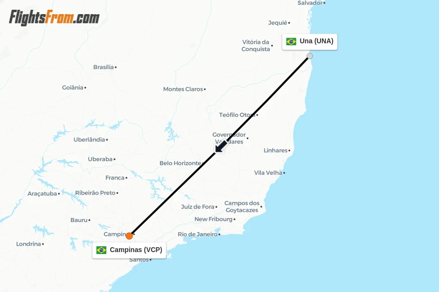 Flights from Una to Campinas route map