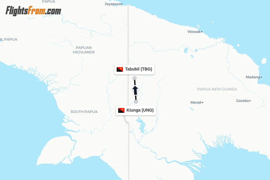 Flights from Kiunga to Tabubil route map
