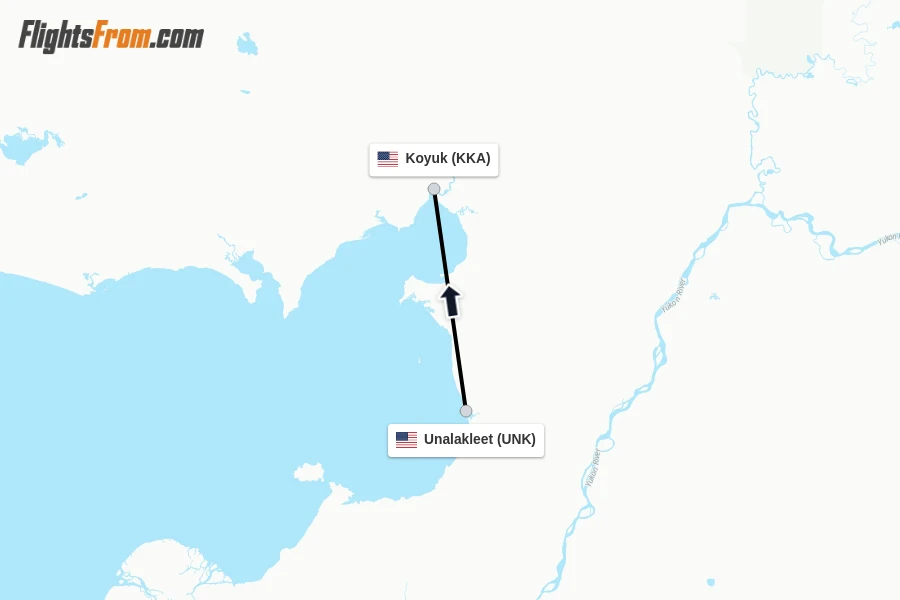 Flights from Unalakleet to Koyuk route map