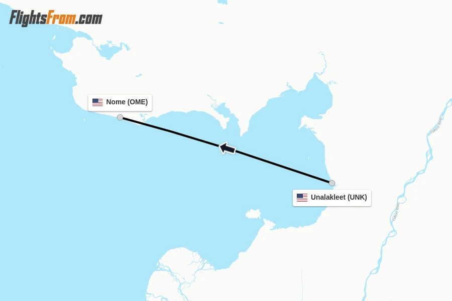 Flights from Unalakleet to Nome route map