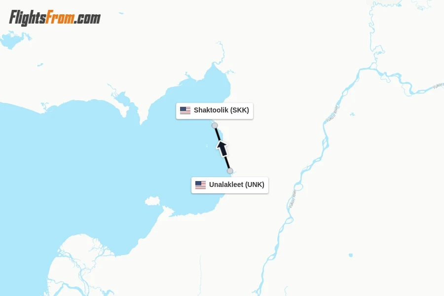 Flights from Unalakleet to Shaktoolik route map