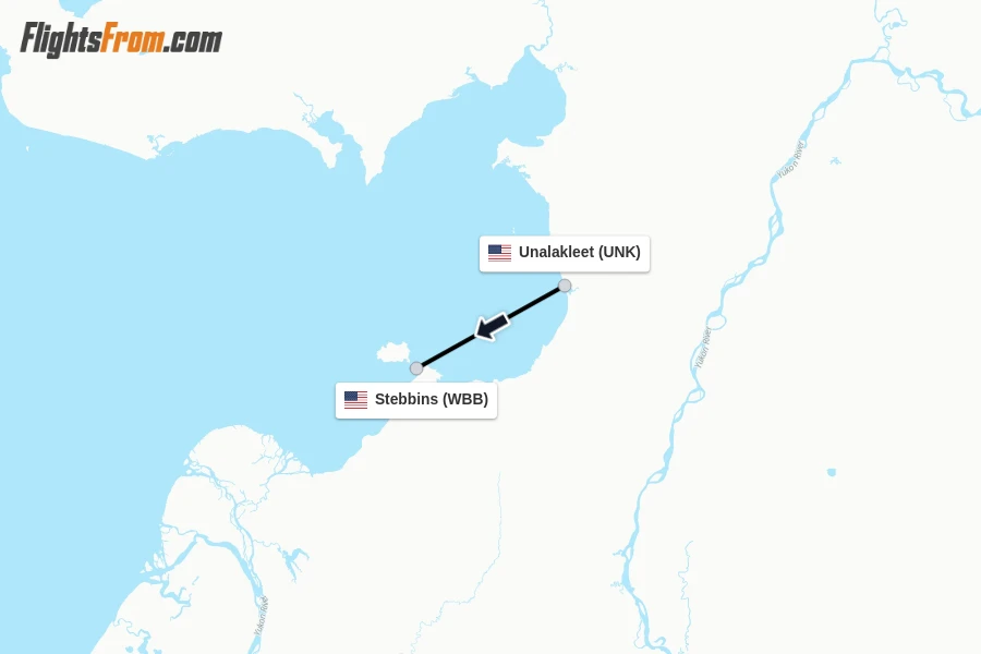 Flights from Unalakleet to Stebbins route map
