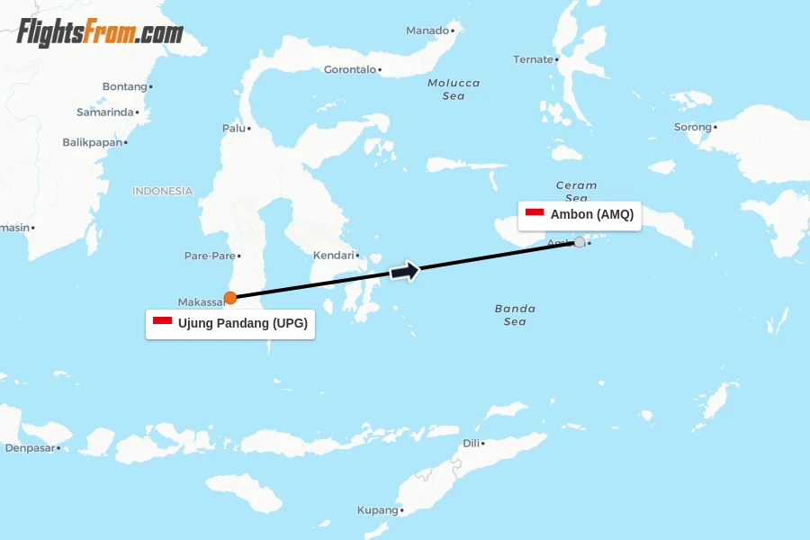Flights from Ujung Pandang to Ambon route map