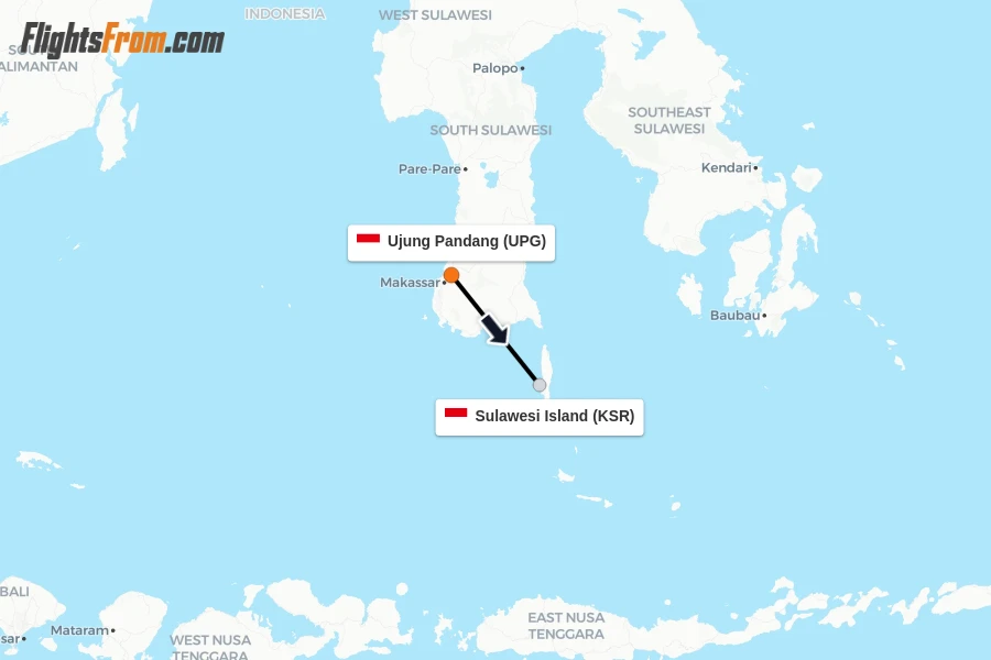 Flights from Ujung Pandang to Sulawesi Island route map
